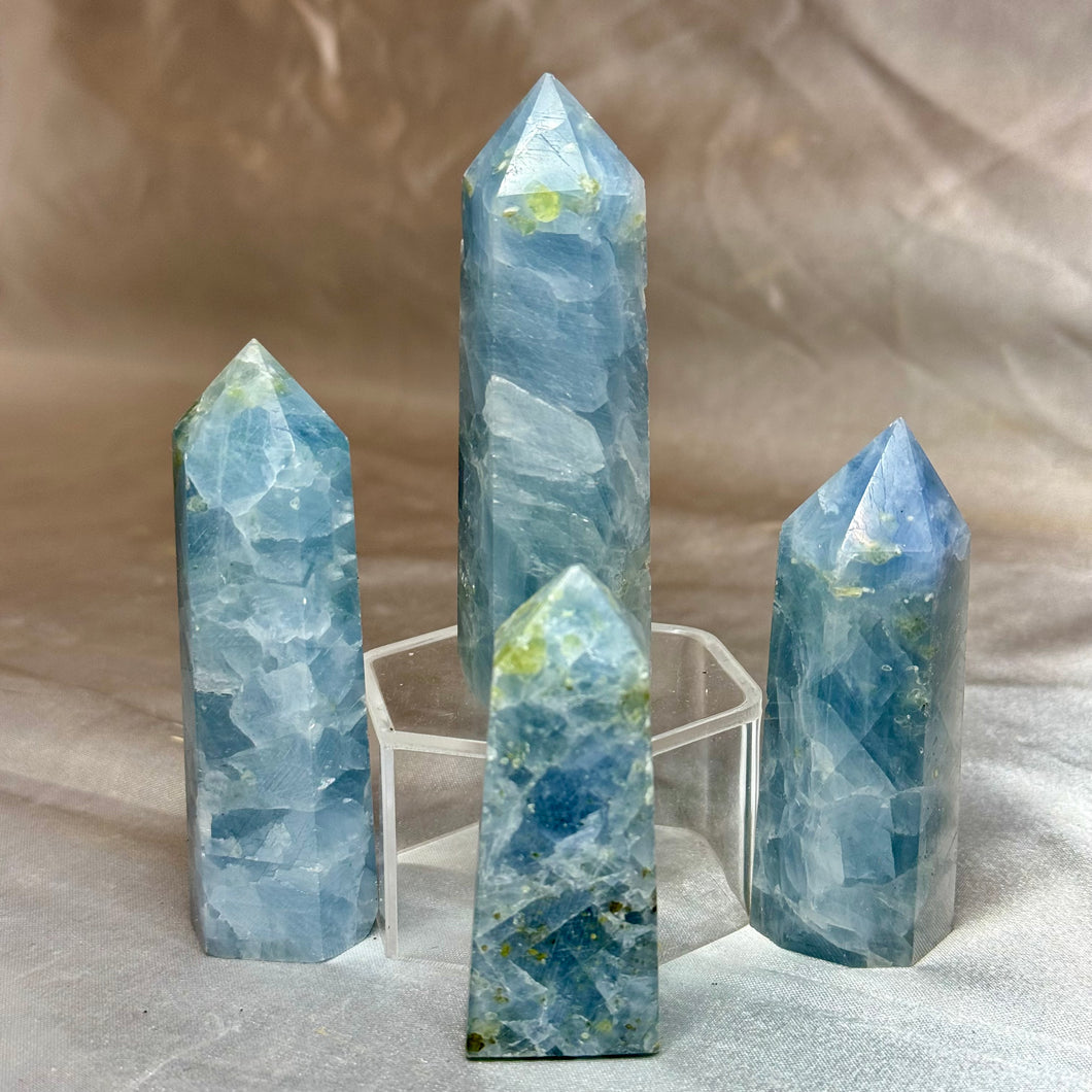 Celestite with Peridot Towers